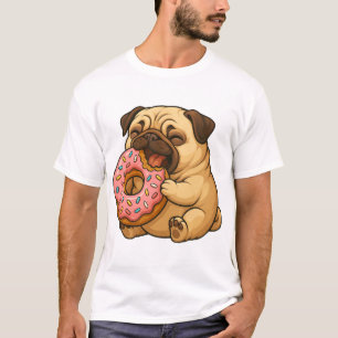 Süßer Mops-Donut-Cartoon lustig munchend T-Shirt