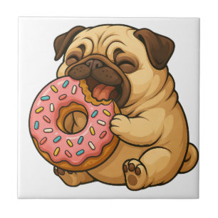Süßer Mops-Donut-Cartoon lustig munching  Fliese