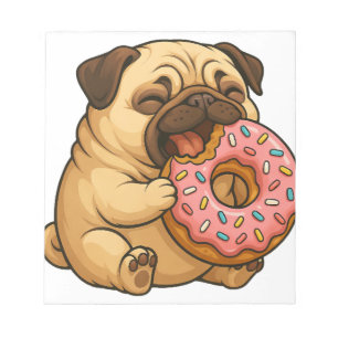 Süßer Mops-Donut-Cartoon lustig munching Notizblock