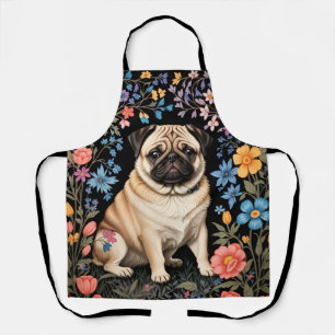 Süßer Mops Elegant Farbige Blumen Schürze