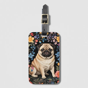 Süßer Mops Elegante Farbige Blumen Gepäckanhänger