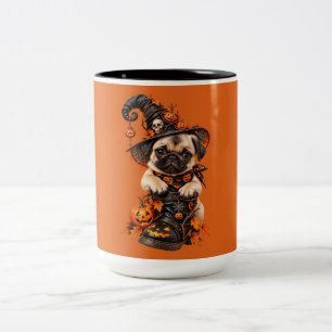 Süßer Mops-Hexen-Halloween-Kürbis Zweifarbige Tasse
