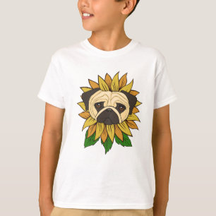 Süßer Mops-Hund in einer Sonnenblume T-Shirt