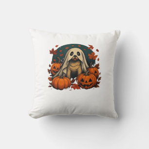 Süßer Mops-Hund mit Kürbissen Herbst Halloween Kla Kissen