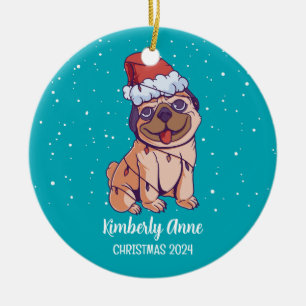 Süßer Mops-Hund Weihnachten Welpe Schnee Winter Ur Keramik Ornament