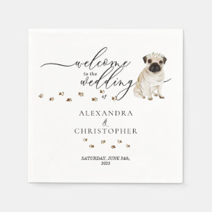 Süßer Mops-Hund Willkommen zur Hochzeit Serviette