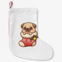 Süßer Mops in einem Weihnachtsstrumpf