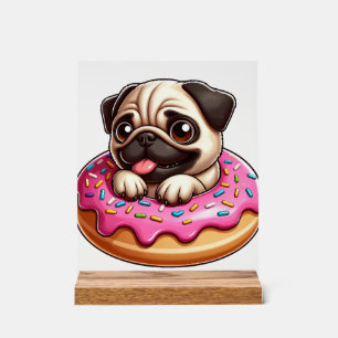 Süßer Mops mit Donut Cartoon-Hundefreund Acrylschild