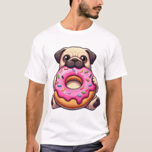 Süßer Mops mit Donut lustiger Cartoon-Hund T-Shirt