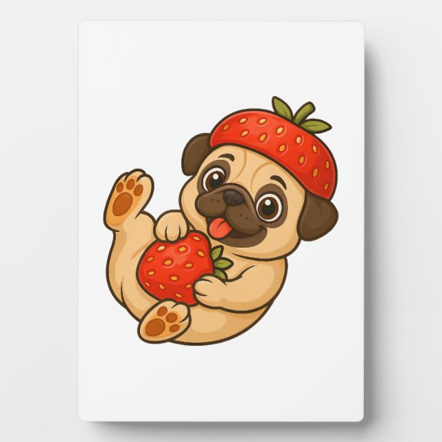 Süßer Mops mit Erdbeeren Cartoon süß fruchtig Fotoplatte (Vorderseite)
