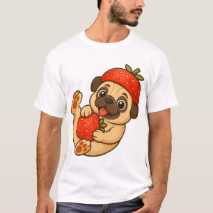 Süßer Mops mit Erdbeeren Cartoon süß fruchtig T-Shirt