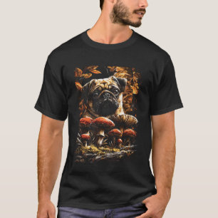 Süßer Mops mit Herbstblättern Pilzen Herbst Hund Ä T-Shirt
