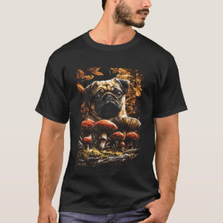 Süßer Mops mit Herbstblättern Pilzen Herbst Hund Ä T-Shirt