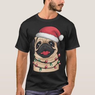 Süßer Mops mit Weihnachtsmütze - Lustig T-Shirt