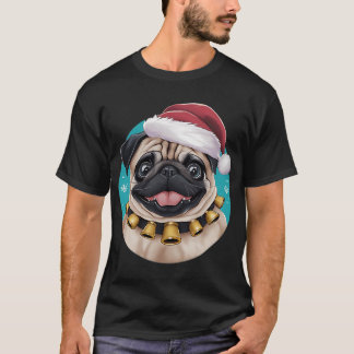 Süßer Mops mit Weihnachtsmütze - Lustig T-Shirt