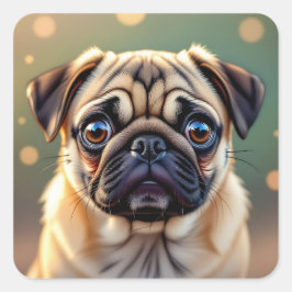 Süßer Mops Nahaufnahme | Hübscher Hund Quadratischer Aufkleber
