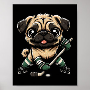 Süßer Mops spielt Eishockey-Hundedesign Männer Fra Poster