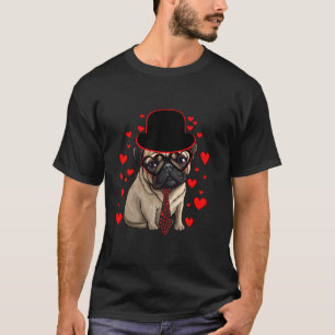 Süßer Mops trägt Krawatte Hut Rote Herzen Paar Hap T-Shirt