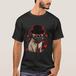 Süßer Mops trägt Krawattenhut rote Herzen Paar Hap T-Shirt