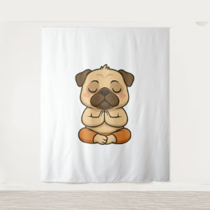 Süßer Mops-Yoga-Meditations-Erholungs-Cartoon Wandteppich
