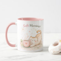 Süßer Morgen Kawaii Niedliche Katze Kaffee Süß Ros