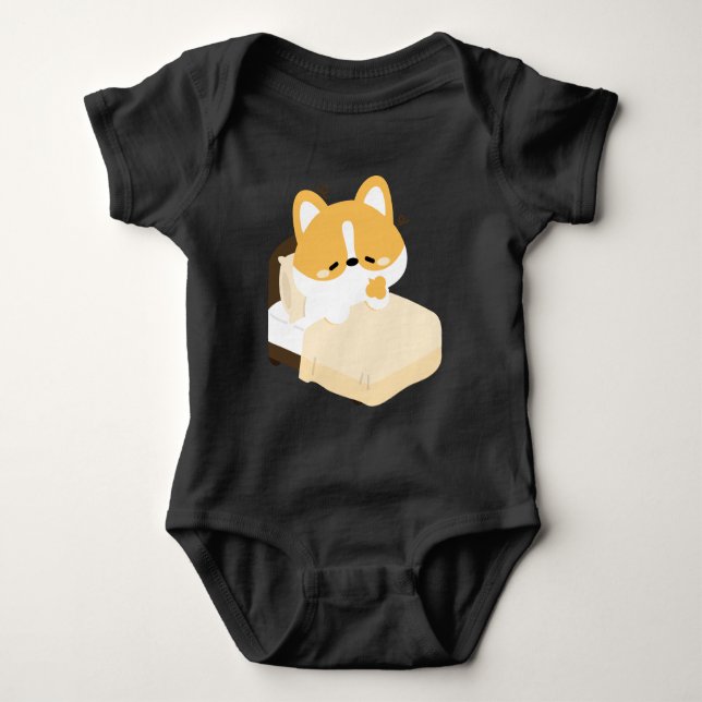 Süßer müder Corgi Baby Strampler (Vorderseite)