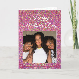 Süßer Muttertags-Glitter Custom-Familienfoto Karte