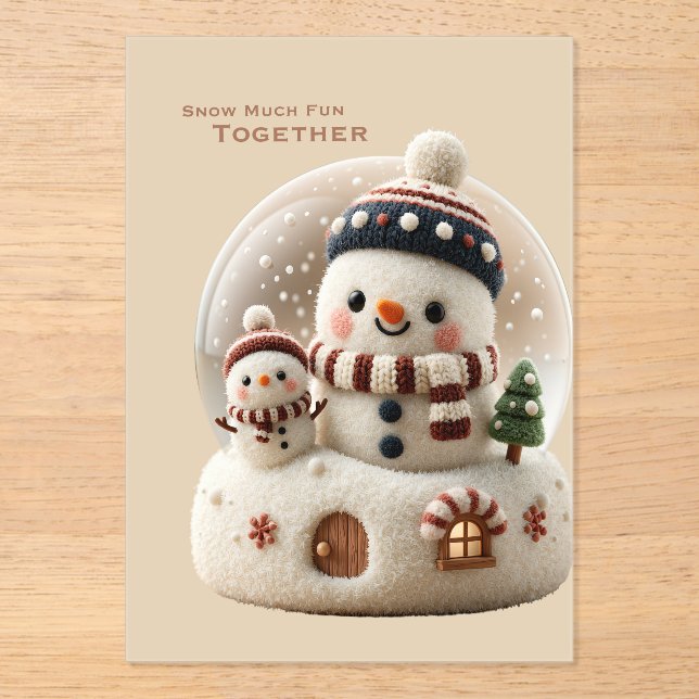 Süßer nadelgefilzter Schneemann Schneekugel Acryleinladungen (Vorderseite)