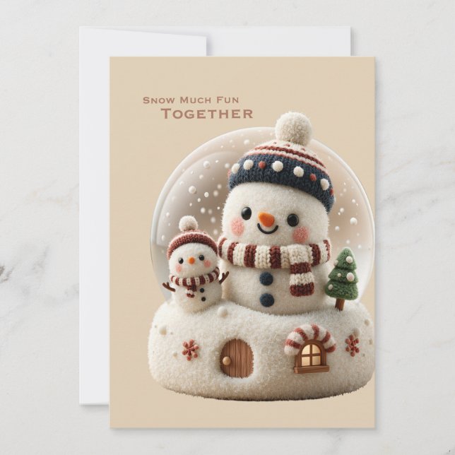 Süßer nadelgefilzter Schneemann Schneekugel Einladung (Vorderseite)