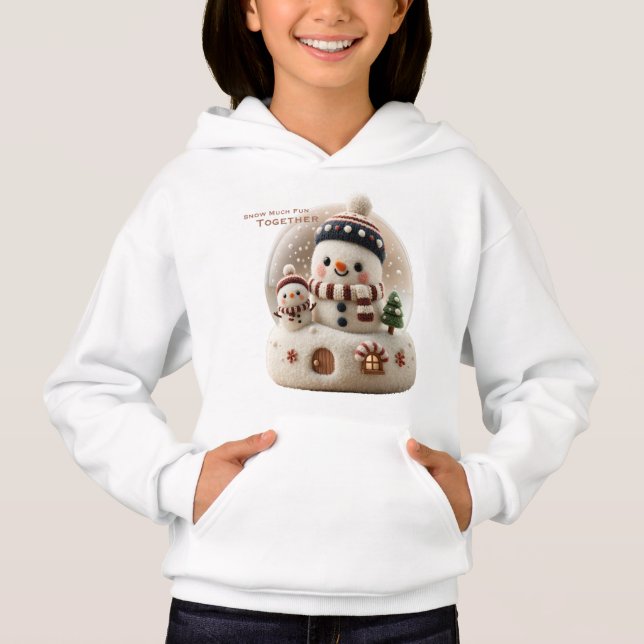 Süßer nadelgefilzter Schneemann Schneekugel Hoodie (Vorderseite)
