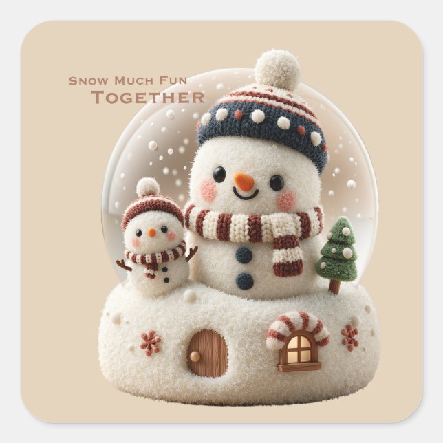 Süßer nadelgefilzter Schneemann Schneekugel Quadratischer Aufkleber (Vorderseite)