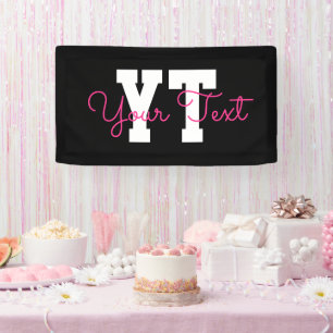 Süßer Name & Monogramm Schwarz Weiß & Rosa Banner