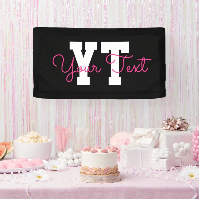 Süßer Name & Monogramm | Schwarz Weiß & Rosa Banner (Party)