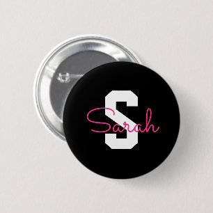 Süßer Name & Monogramm Schwarz Weiß & Rosa Button