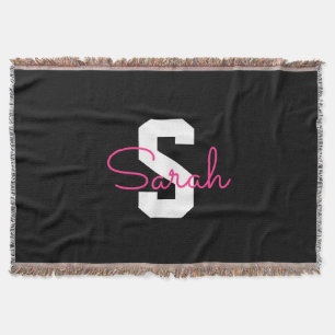 Süßer Name & Monogramm   Schwarz Weiß & Rosa Decke