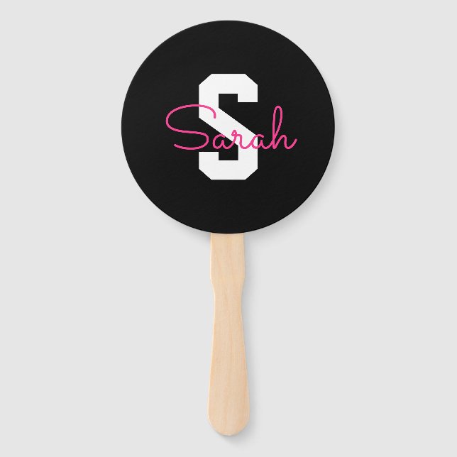 Süßer Name & Monogramm | Schwarz Weiß & Rosa Fächer (Vorderseite)