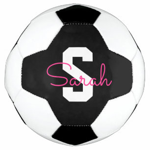 Süßer Name & Monogramm Schwarz Weiß & Rosa Fußball