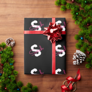 Süßer Name & Monogramm Schwarz Weiß & Rosa Geschenkpapier