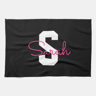 Süßer Name & Monogramm Schwarz Weiß & Rosa Geschirrtuch