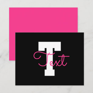 Süßer Name & Monogramm   Schwarz Weiß & Rosa Mitteilungskarte