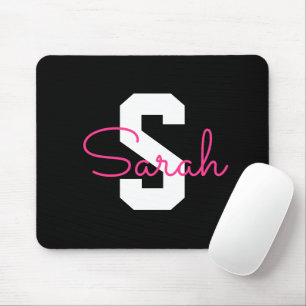 Süßer Name & Monogramm Schwarz Weiß & Rosa Mousepad
