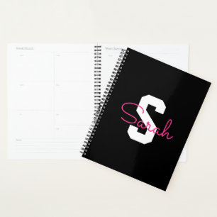 Süßer Name & Monogramm Schwarz Weiß & Rosa Planer