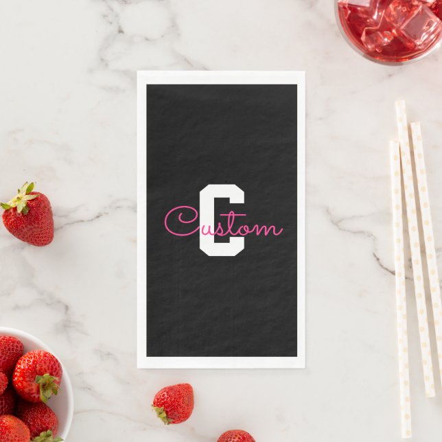 Süßer Name & Monogramm | Schwarz Weiß & Rosa Serviette (Beispiel)