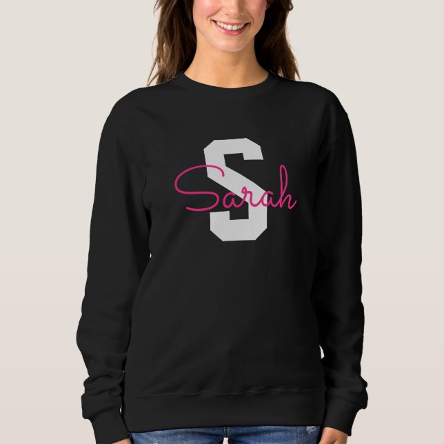 Süßer Name & Monogramm | Schwarz Weiß & Rosa Sweatshirt (Vorderseite)