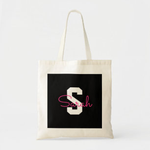 Süßer Name & Monogramm Schwarz Weiß & Rosa Tragetasche