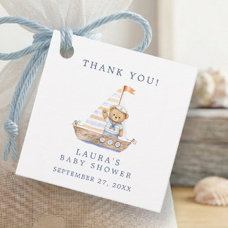 Süßer nautischer Teddybär Baby Shower Danke Geschenkanhänger