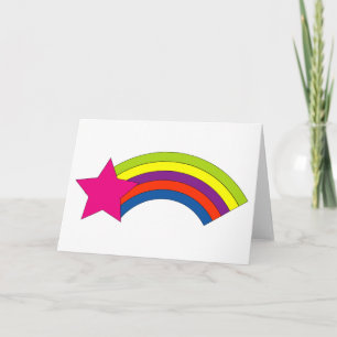 Süßer Neonrosa Stern und bunter Retro-Regenbogen Karte