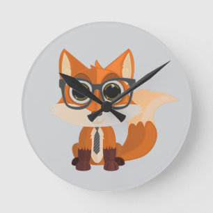 Süßer nerdiger Fuchs Cartoon Kawaii Tier Spaß Zimm Runde Wanduhr