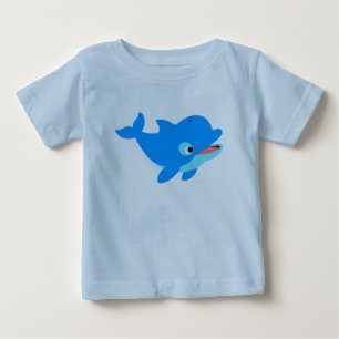 Süßer neugieriger Cartoon-Delfin-Baby-T-Shirt Baby T-shirt