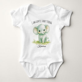 Süßer neutraler grüner Elefant Ich bin sanft und s Baby Strampler